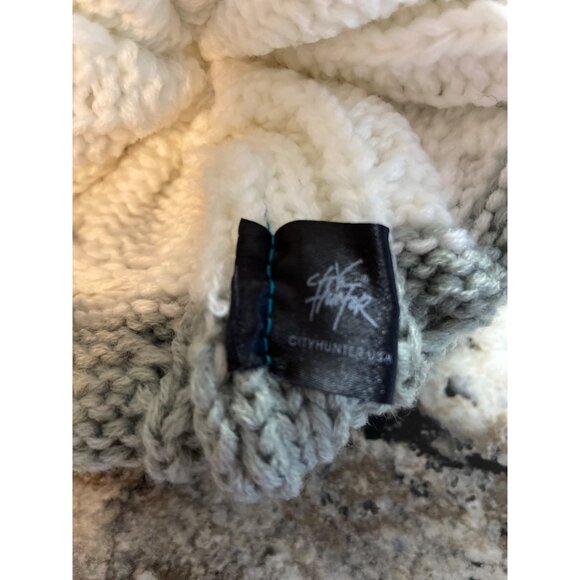 City Hunter Knit Pom Pom Beanie Hat Blue Grey White Winter Ski Snowboard Y2K - Picture 5 of 8